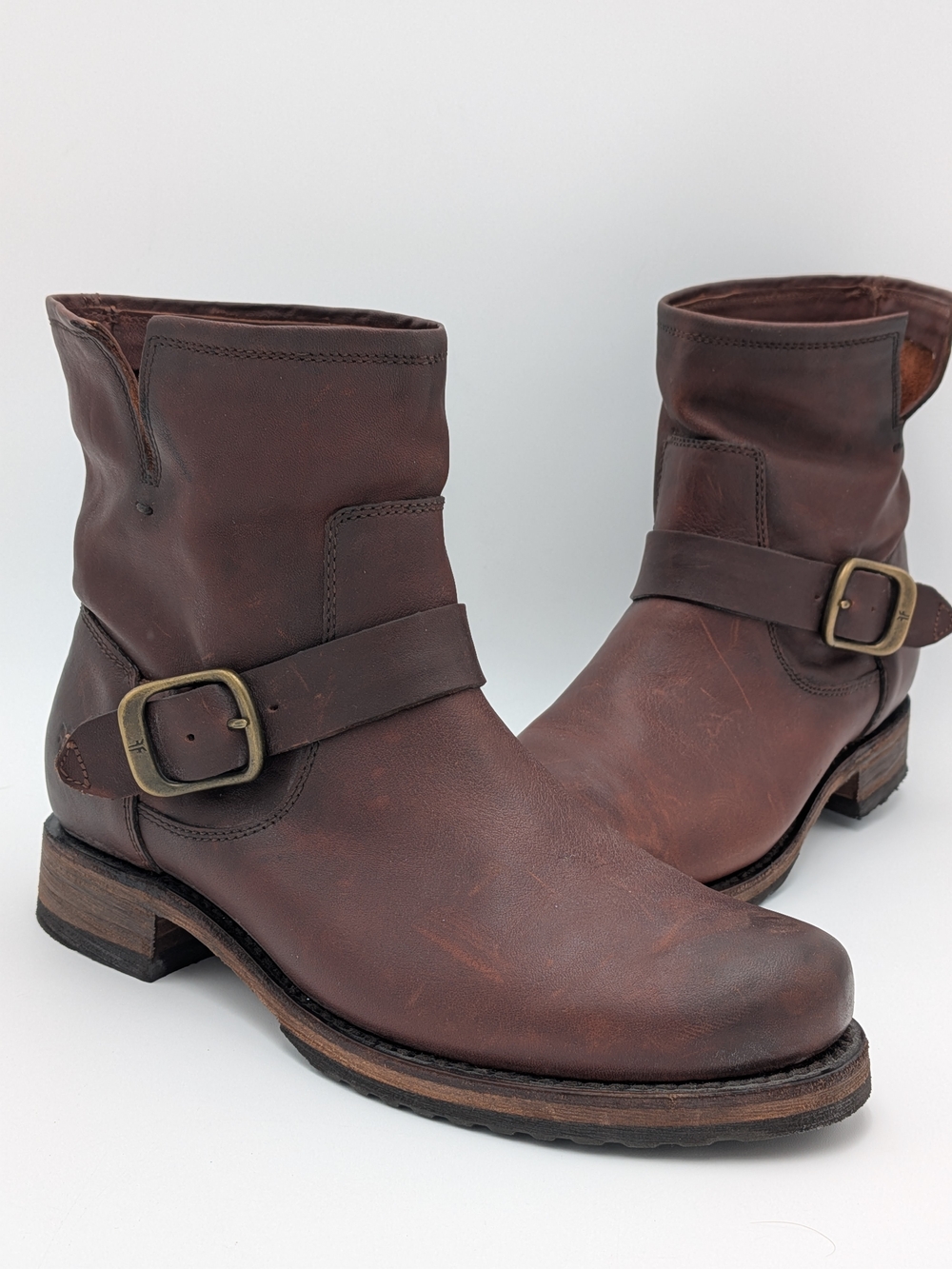 Frye Veronica Flex Bootie Redwood Leather Ankle Boots Sz 8.5 Moto Combat